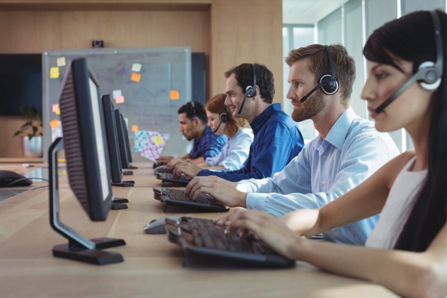 colleagues working at call center