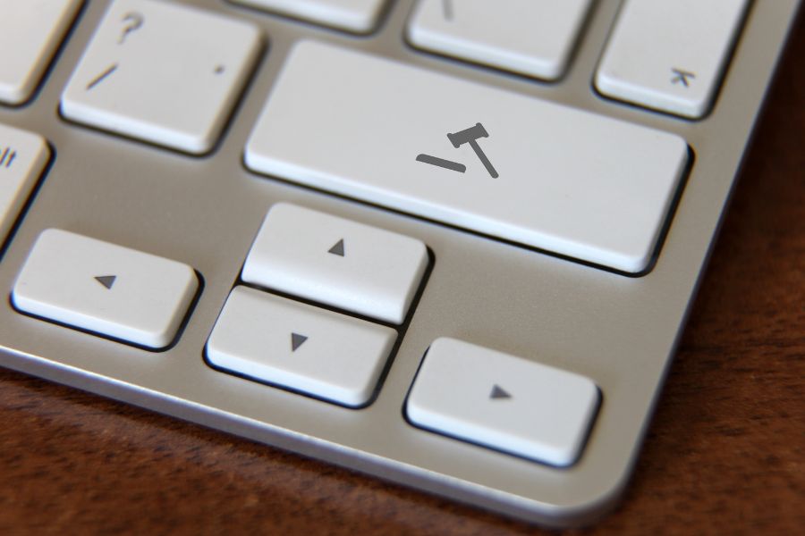 white keycaps with gavel icon