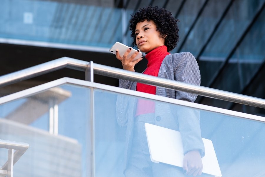 woman doing voice mail