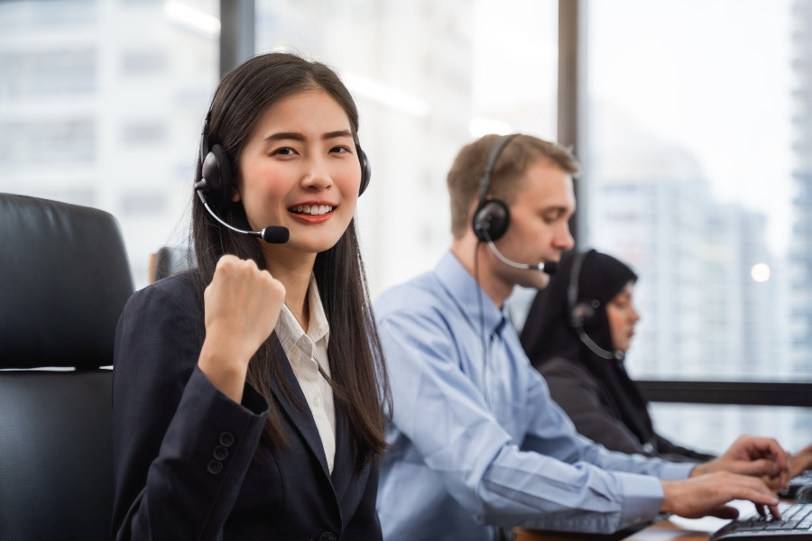 woman call center agent smiling